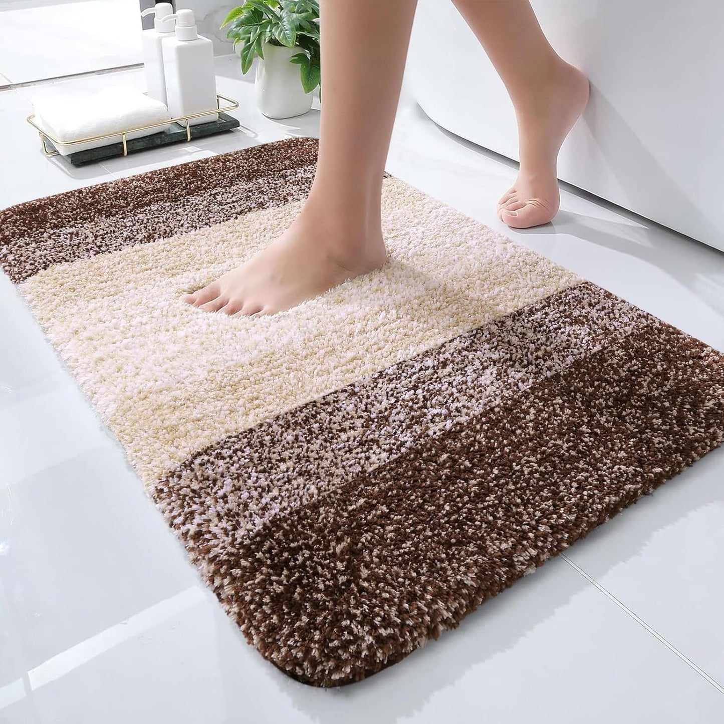 OLANLY Bathroom Rug Mat - Extra Soft Microfiber Bath Rug | Non-Slip Plush Shaggy 24x16, Brown