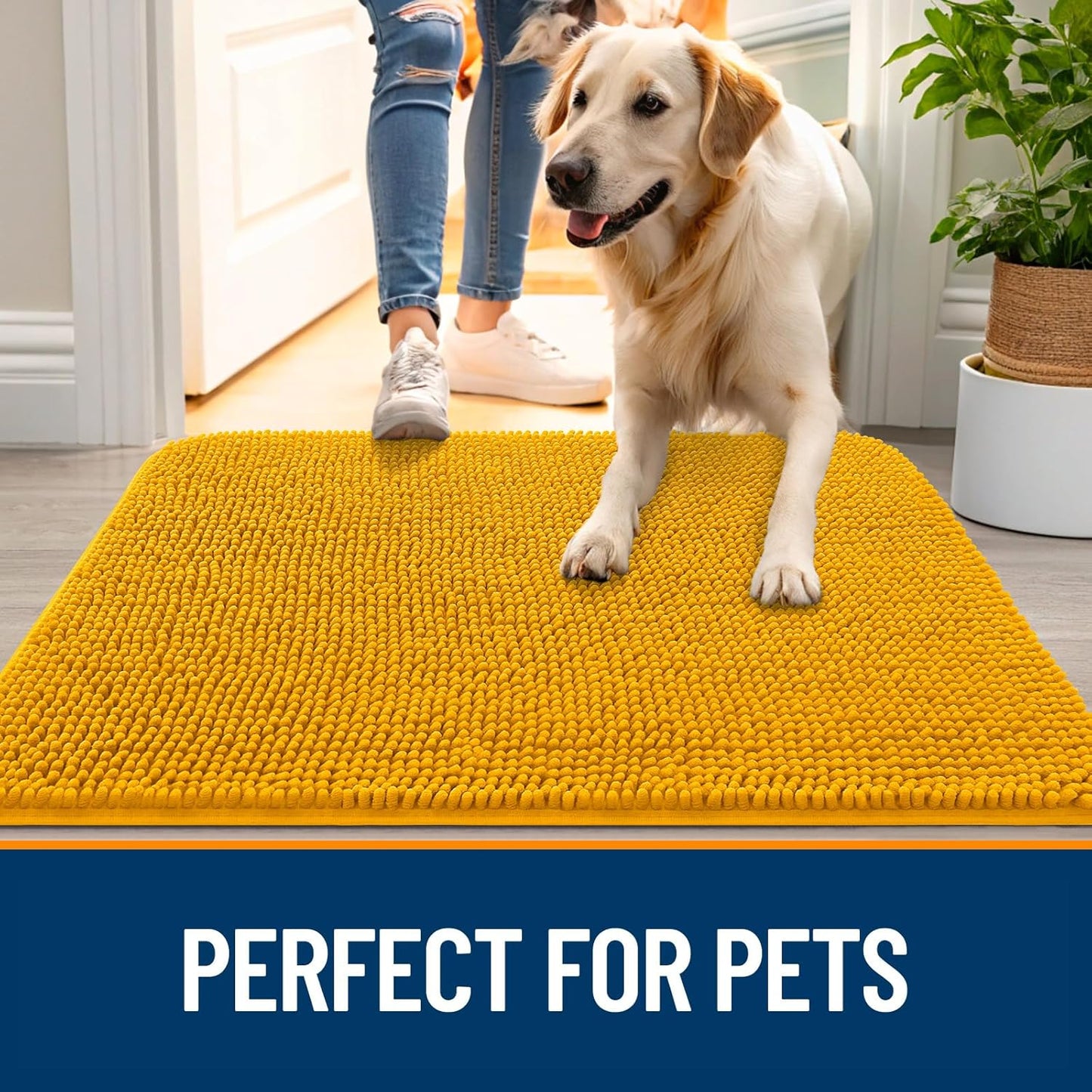 OLANLY Dog Door Mat - Absorbent Non-Slip Washable Doormat for Muddy Paws | 70x32 Golden Yellow