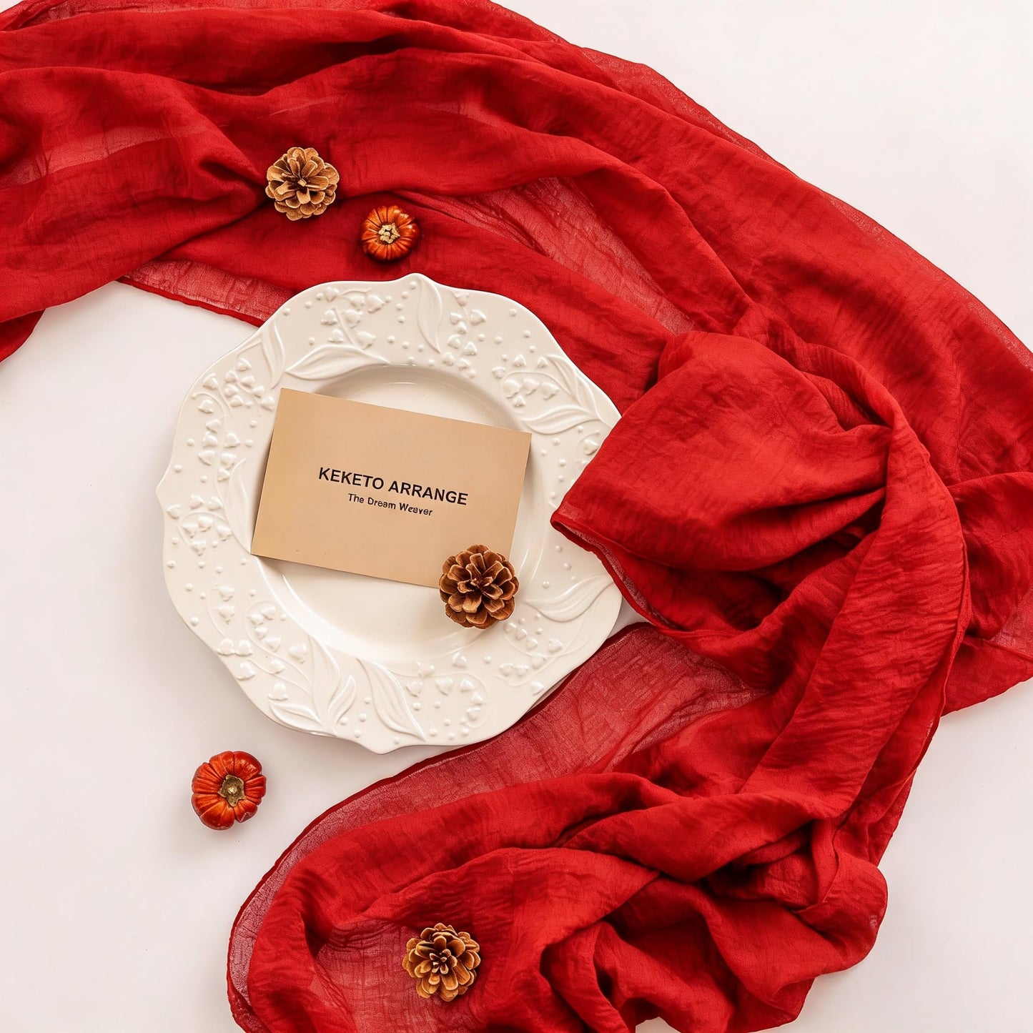 Keketoarrange 3pcs Red Cheesecloth Table Runner Cheese Cloth Rustic Gauze Table Runner 120 Inch 10 FT for Wedding Baby Bridal Shower Sheer Boho Holiday Spring Home Decorations