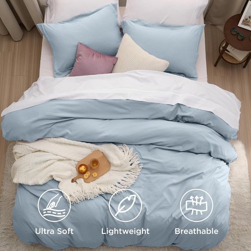 Bedsure Celestial Blue Duvet Cover Set - Extra Soft Queen Size Bedding, 3 Pieces with Zipper Closure & Pillow Shams
