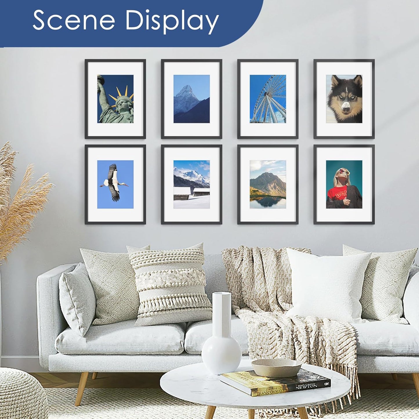 PEALSN 12x16 Picture Frame Set of 6 - Versatile Wall Mounting for 8.5x11 or 12x16 Photos - Black