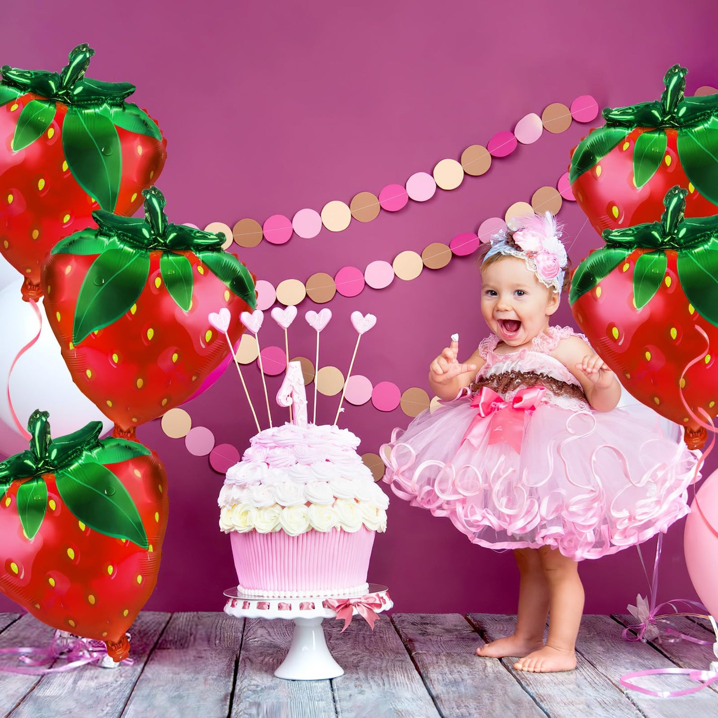 NOVWANG Strawberry Balloons, 18pcs Cute Sweet Strawberry Foil Balloons Party Decorations for Birthday Wedding Baby Shower Party Decorations Supplies