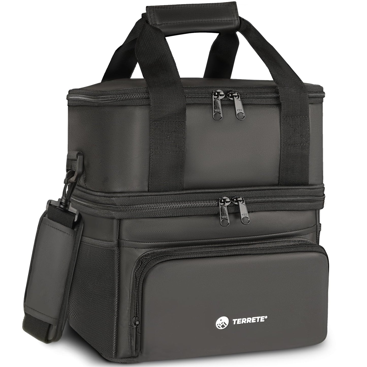 Terrete Insulated Lunch Box - Double Deck, Leakproof Cooler Bag for Men & Women, Large Lunch Bag for Work/Travel (15L Black)