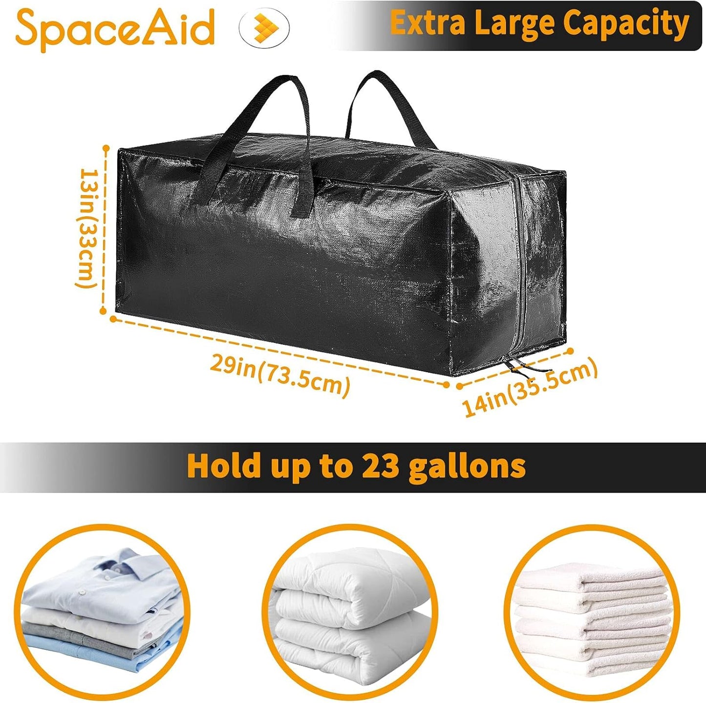 SpaceAid Heavy Duty Moving Bags - 8 Pack Large Storage Totes with Backpack Straps & Strong Handles - Black