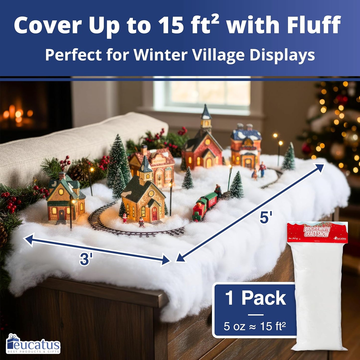 Skiennix Fake Snow Fluff Sheet - 15 Sqft Fluffy Cotton-Like Christmas Decoration for Mantle & Tabletop