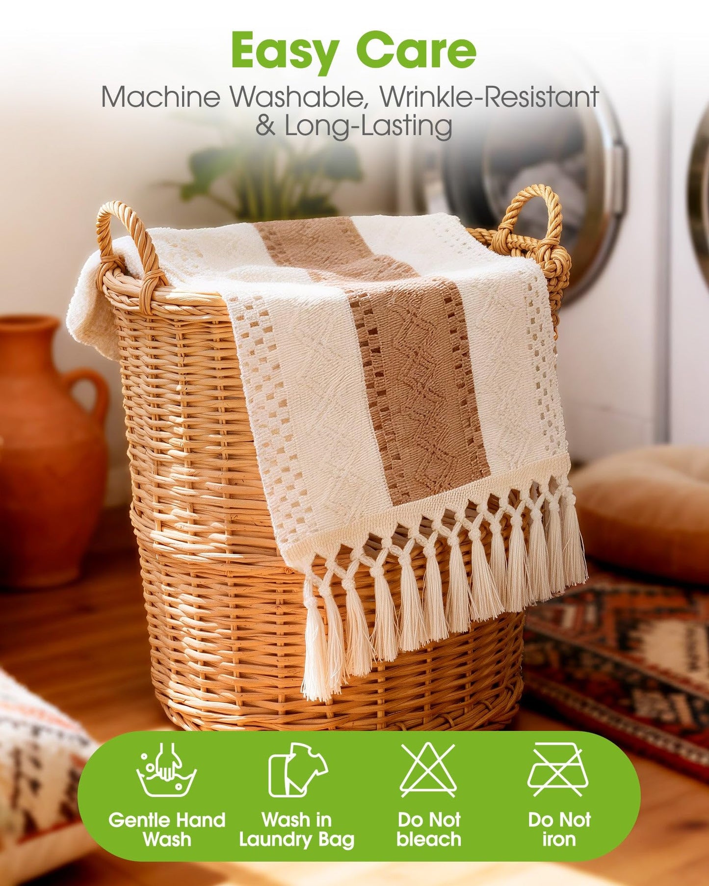 Pureegg Farmhouse Boho Table Runner - 72 Inches, Linen-Textured Woven Tassel Design for Dining Table Decor, Kitchen, Coffee Table & Living Room, 12 x 72 Inch, Brown