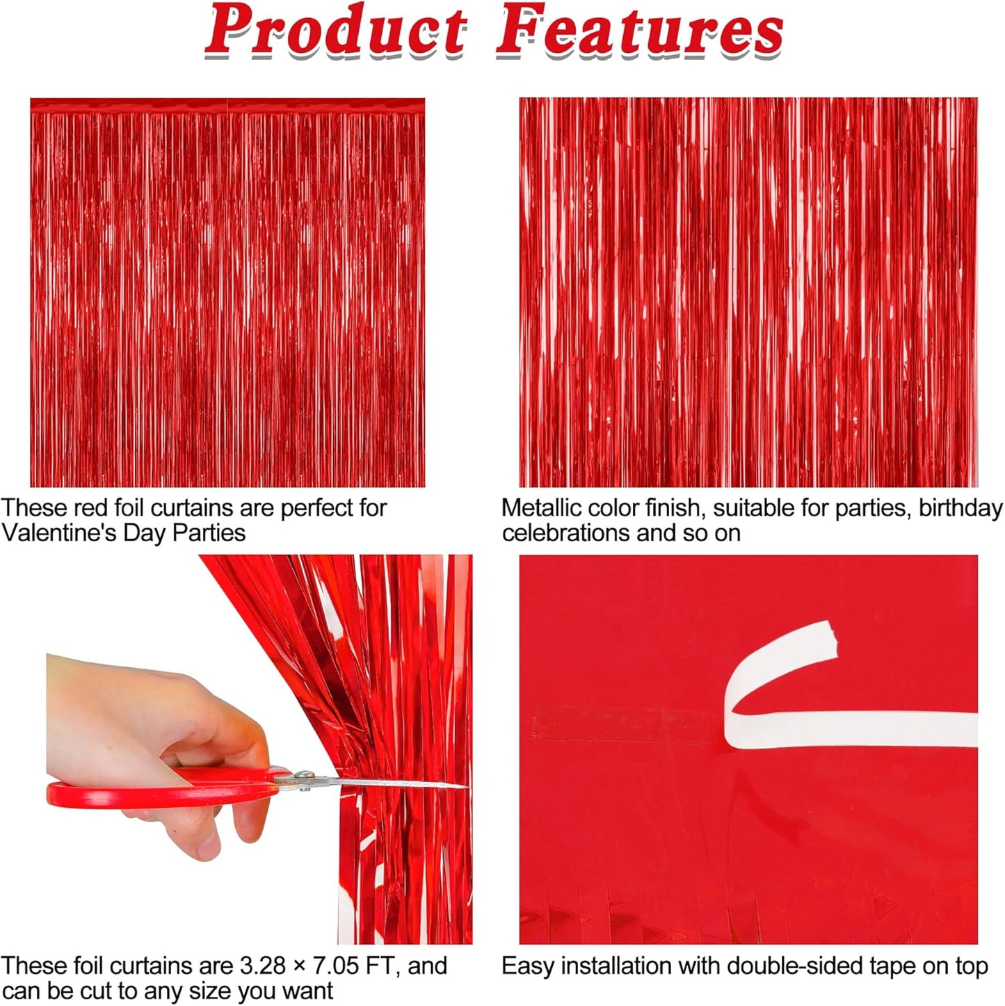 Regine Switzerland Red Curtains - 12 Pack Metallic Foil Streamers | 3.28 FT x 7.05 FT Party Backdrop Decor