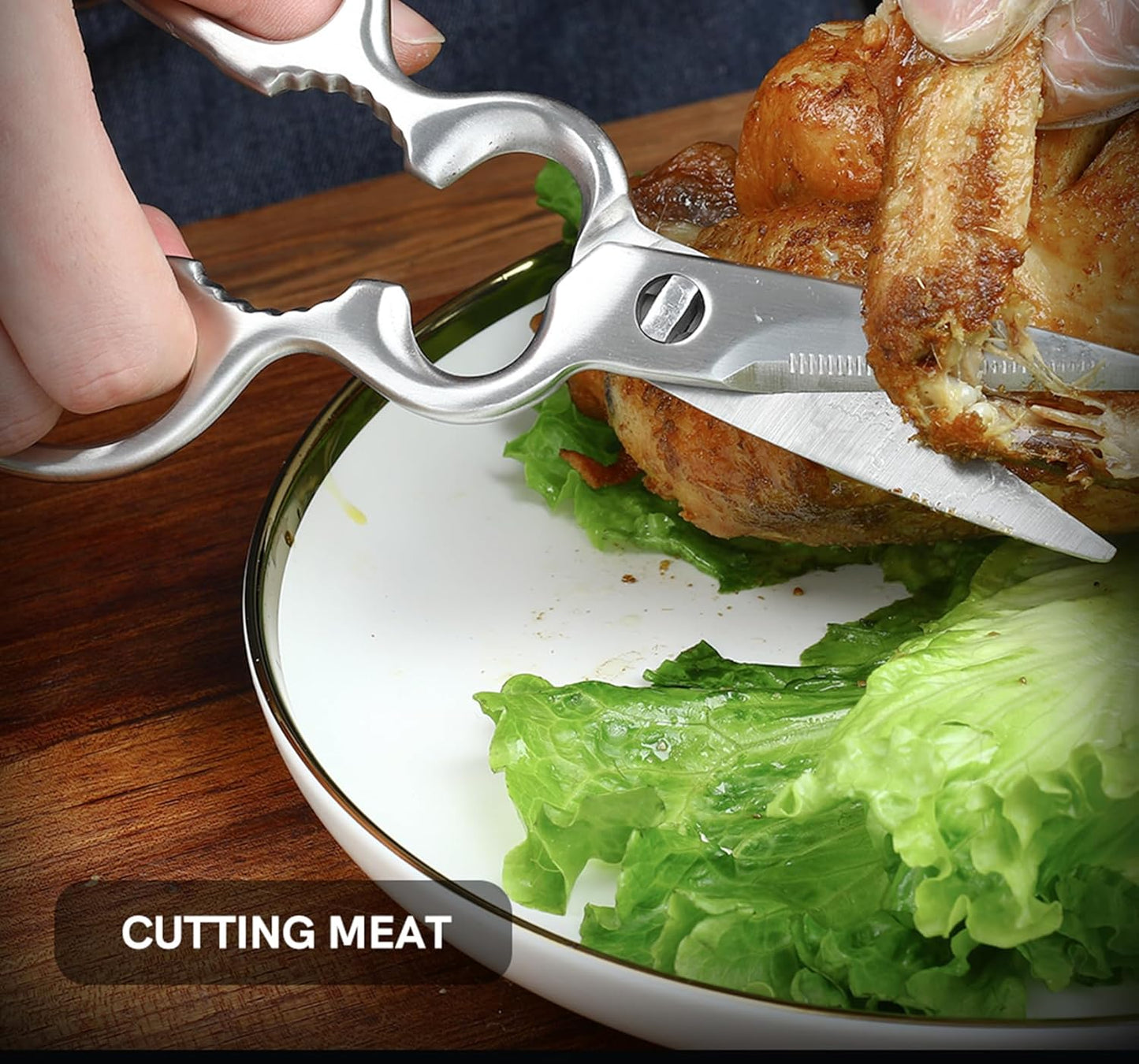 Skiennix Stainless Steel Kitchen Shears - Heavy Duty Forged Scissors for Professional Chefs | Silver