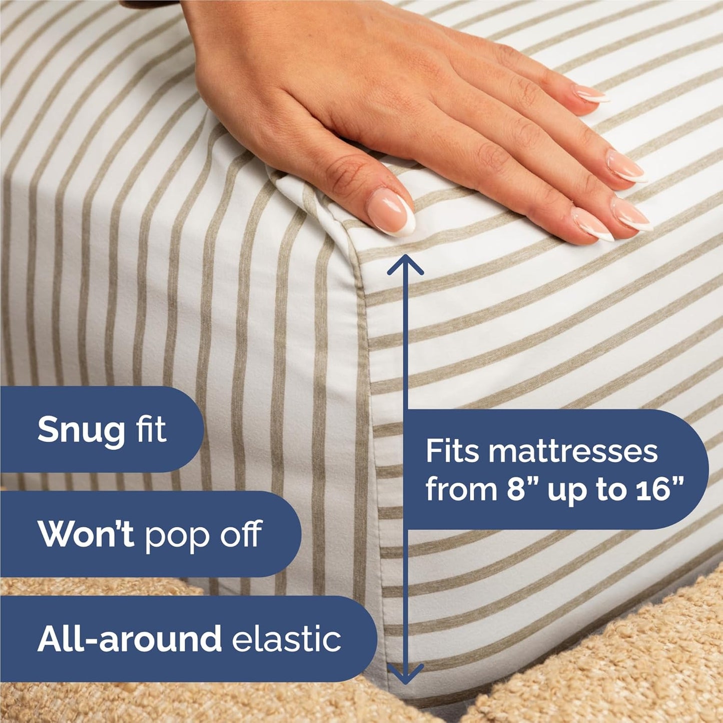 King Size 4 Piece Sheet Set - Comfy Cooling Bed Sheets for Luxury Hotel Feel - Soft, Wrinkle-Free, Deep Pockets - Oeko-Tex Certified - Beige Stripes