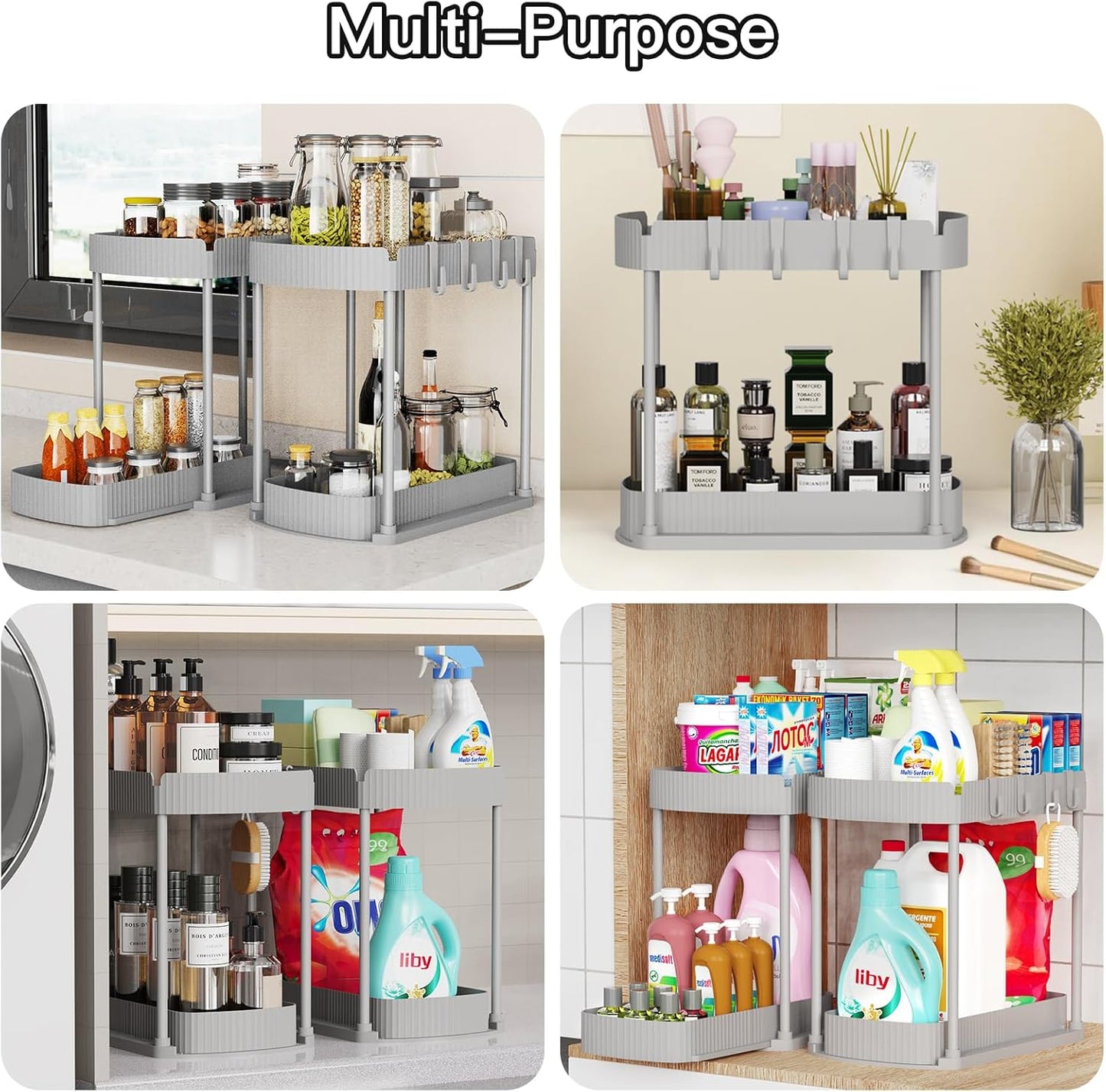 Ukeetap Multi-Purpose Pull-Out Storage Organizers - Under Sink & Cabinet Solutions | 14.8 Inch, Grey