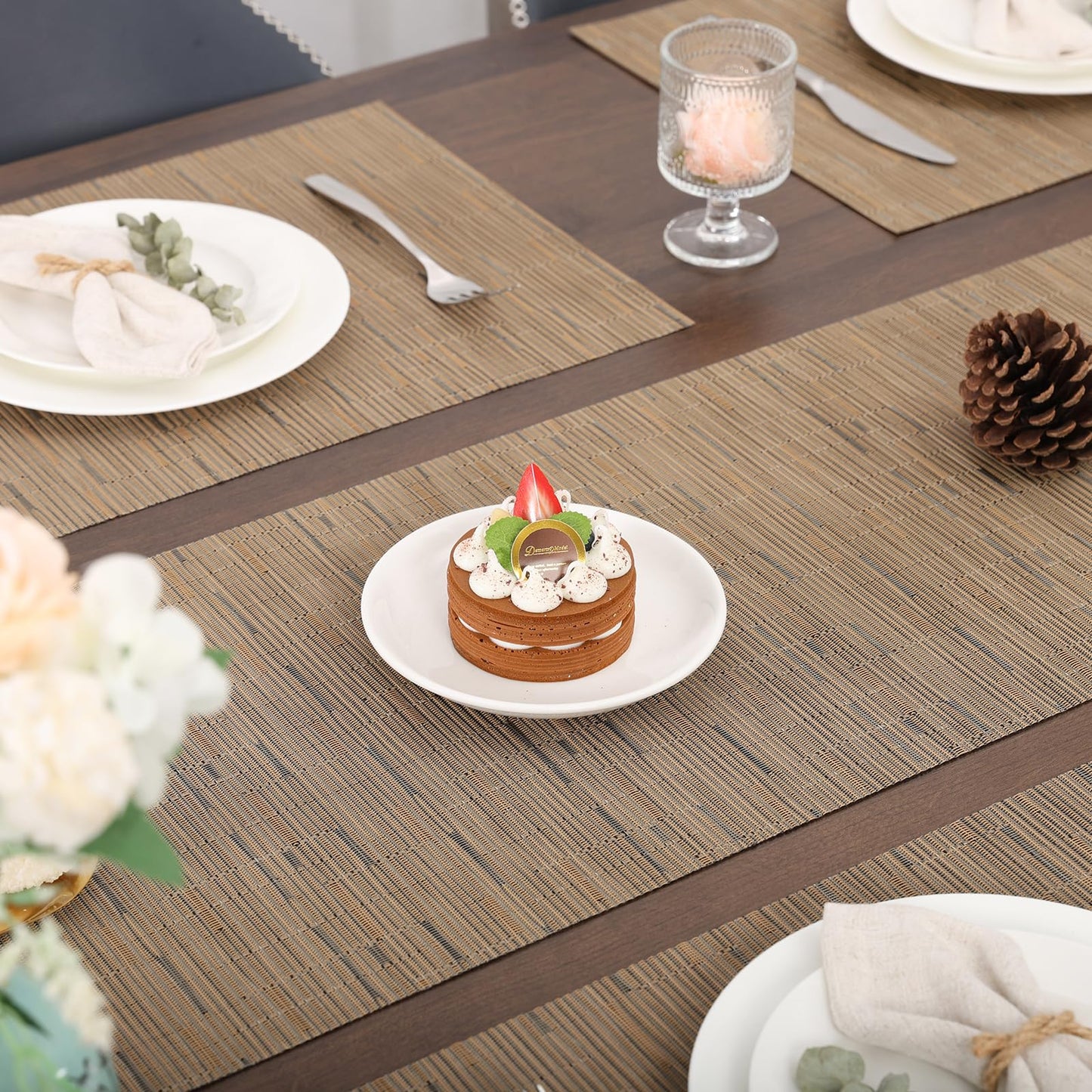 Myir JUN Table Runner, Vinyl Table Runner Indoor 55 Inch Long Arbitrarily Cropped Runner for Table Heatproof for Home Party (Light Brown, 12 x 55 inch)