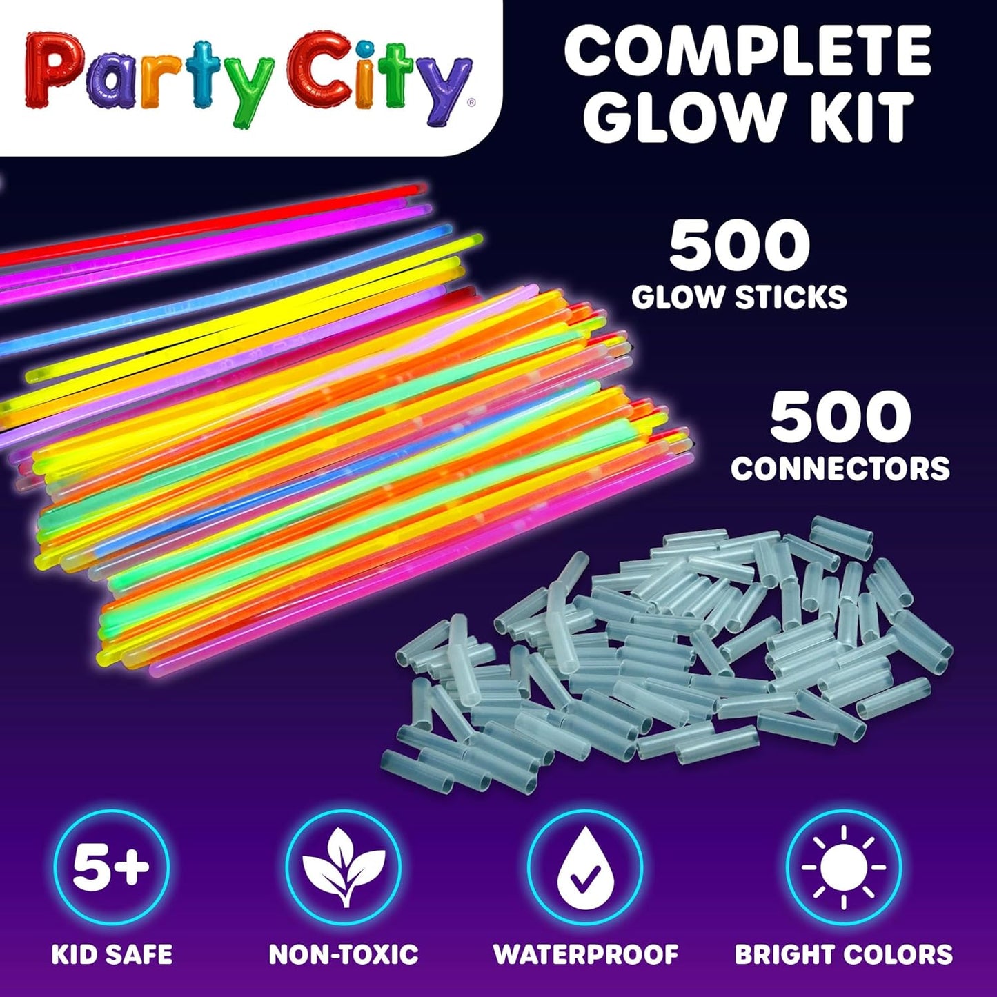Party City 500 Glow Sticks - Neon Glow in the Dark Party Supplies | Connectors for Bracelets & Necklaces