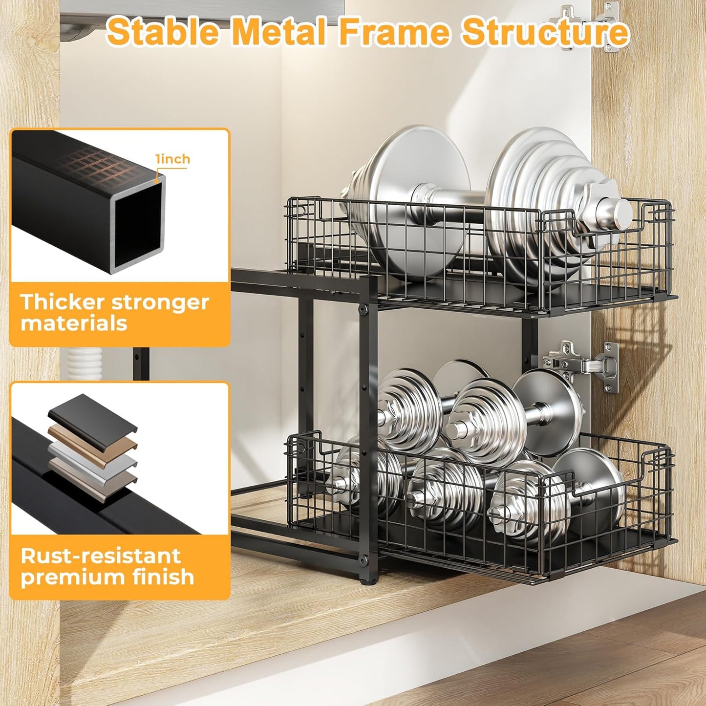 Under Sink Organizer by [Brand Name] - 2-Tier Adjustable Bathroom & Kitchen Storage | Sliding Drawers 13.8x11x15.8 Inch