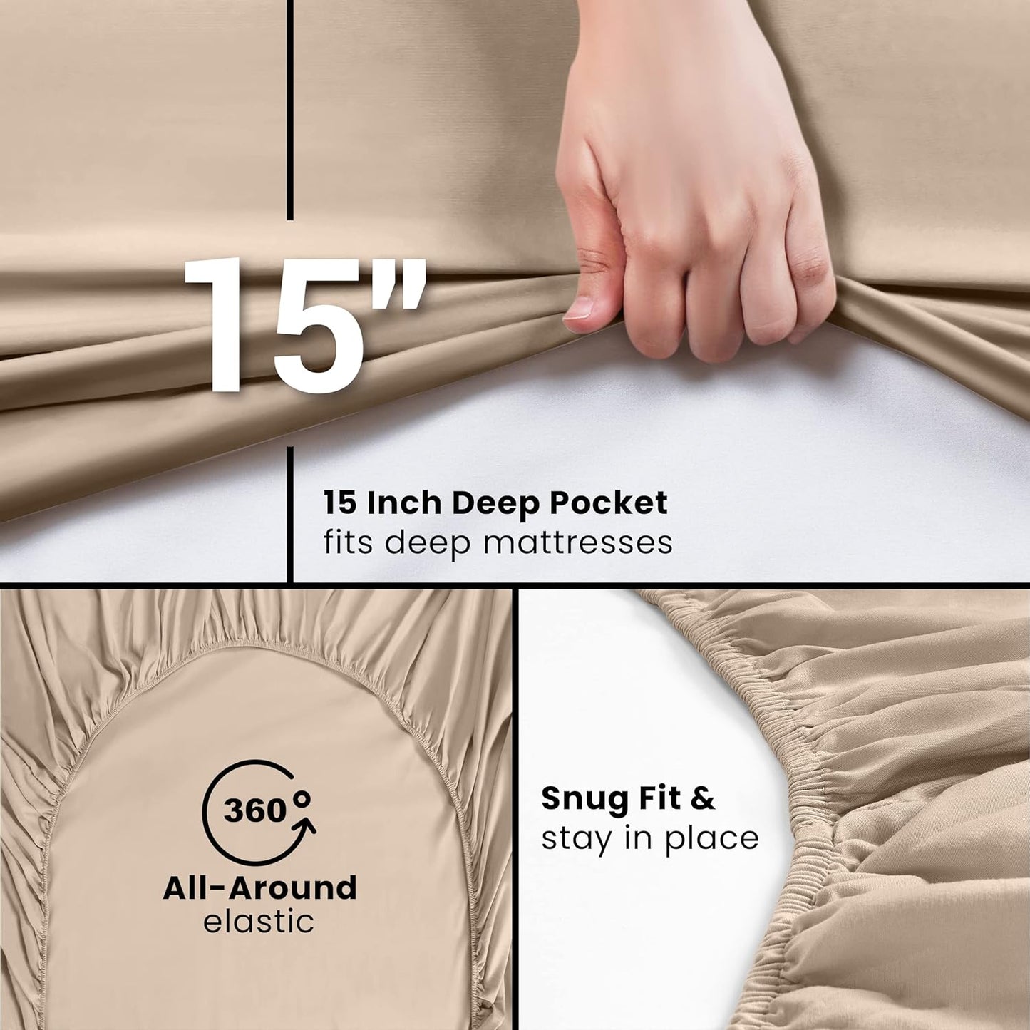 Utopia Bedding Twin Fitted Sheets - Soft Brushed Microfiber - Deep Pocket Design - Bulk Pack of 2 (Beige)