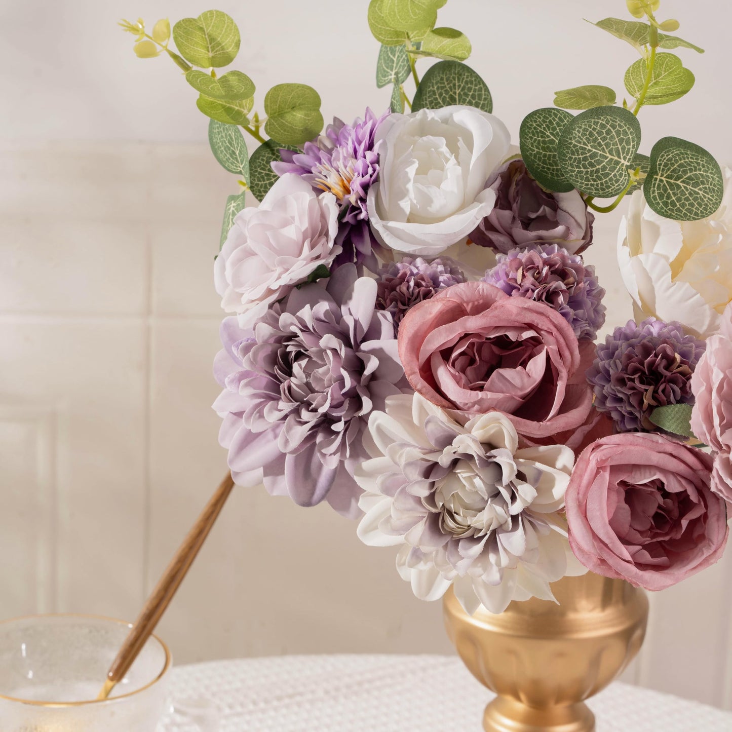 Khyxvbcd 30 Pcs Artificial Flowers Combo Purple Flowers Mix Silk Flowers Dahlia Roses with Stems for DIY Wedding Bridal Bouquets, Baby Shower, Floral Arrangement, Table Centerpieces, Home Decorations