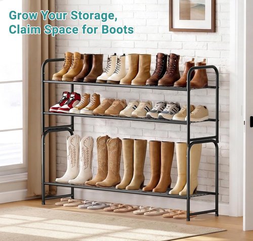 AOODA Shoe Rack - 2-Tier Metal Organizer for 18 Pairs | Stackable Storage Solution in Black