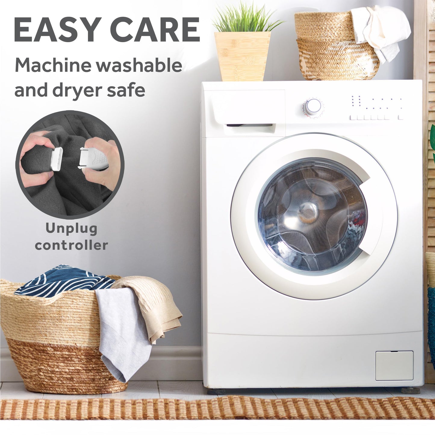 Sunbeam Ultimate Cozy Royal Posh Velvet Hand & Foot Pocket Heated Throw Electric Blanket, 50" x 72", 4 Heat Settings, 4-Hour Auto Shut-Off, Warming Throw for Couch, Machine Washable, Blue Rounds