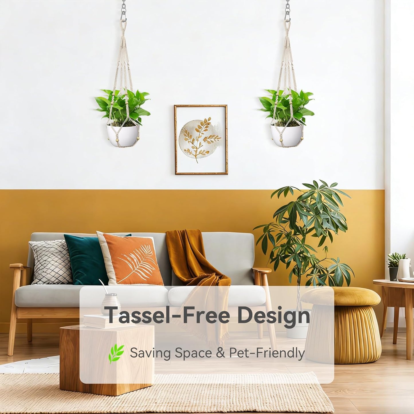 USLAI Macrame Plant Hanger - Strong Indoor/Outdoor Holder for 4 to 15 Inch Pots | 35 Inch Ivory Boho Decor