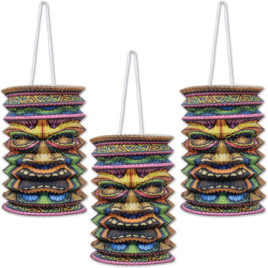Tiki Paper Lanterns - Beistle Hawaiian Party Decorations, 12-Pack