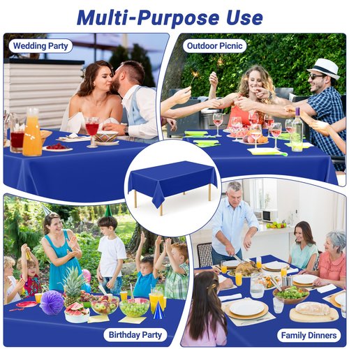12 PCS Waterproof Plastic Table Cloth, Blue Rectangle Disposable Table Cover, Table Cloth Rectangle Table, 54 X 108 IN Wrinkle-Resistant Smooth Tablecloth for Parties Weddings Picnics Decorations