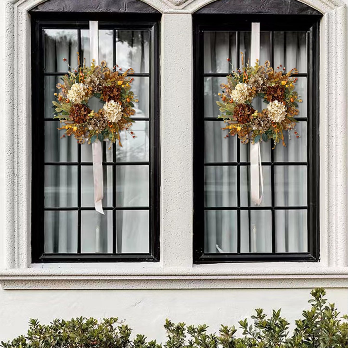 WANNA-CUL 24 Inch Fall Wreath - Hydrangea & Little Pumpkins | Seasonal Home Decor for Autumn & Thanksgiving