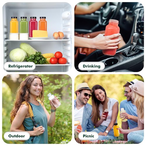 15 Pack 8 oz Glass Juice Bottles with Black Lids & Labels, Reusable Travel Juice Storage Containers, Clear Glass Drink Jars for Juicing, Water, Ginger, Wellness Shots - Leakproof, Dishwasher Safe