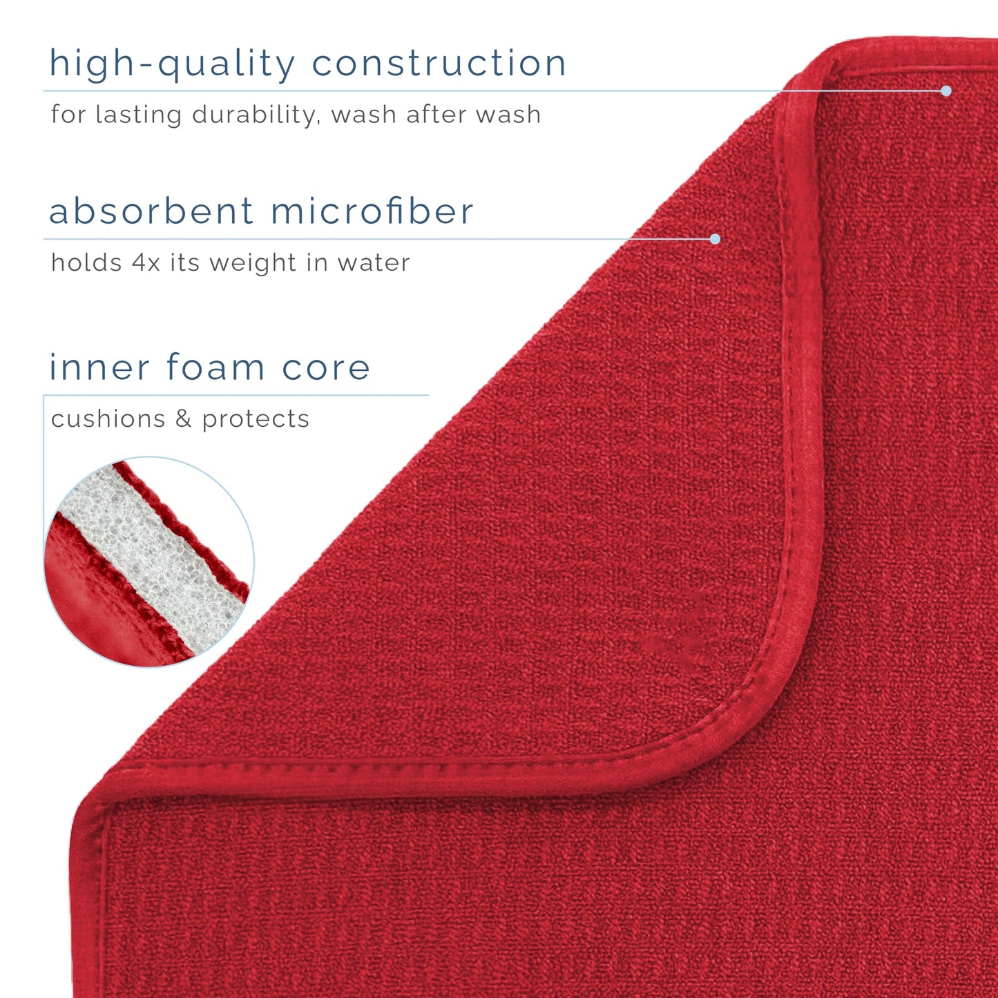 S&T INC. Dish Drying Mat XL, 18” x 24”, Absorbent Microfiber Kitchen Counter Mat, Dish Drying Pad for Dishes, Utensils, Pots and Pans, Extra Large, Red