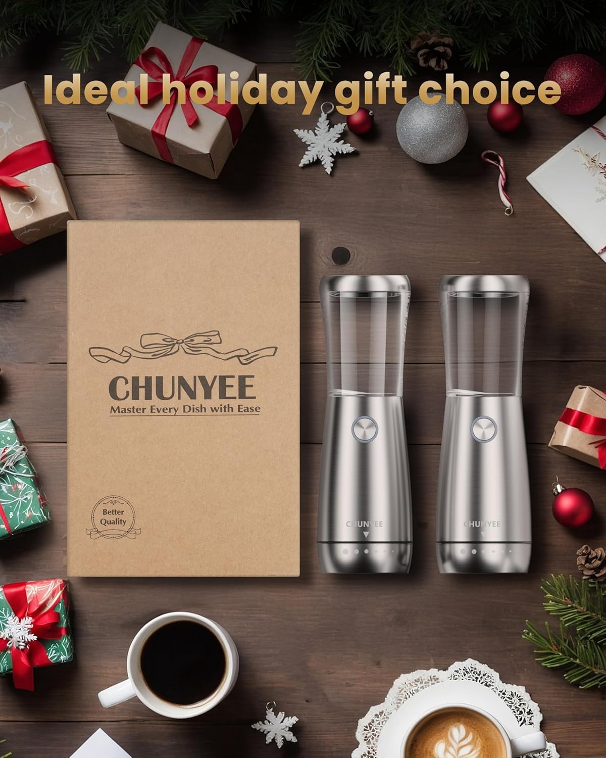 Skiennix Electric Salt and Pepper Grinder Set - Automatic Stainless Steel with LED Light & Adjustable Coarseness