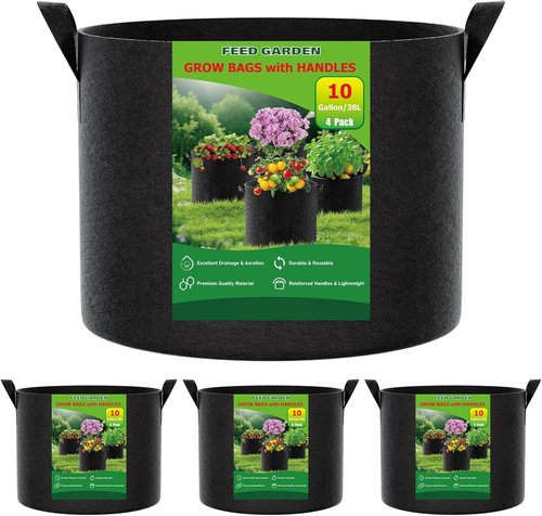 Feed Garden 10 Gallon Grow Bags - 4 Pack Thickened Fabric Plant Pots with Reinforced Handles | Breathable Drainage for Vegetables & Herbs