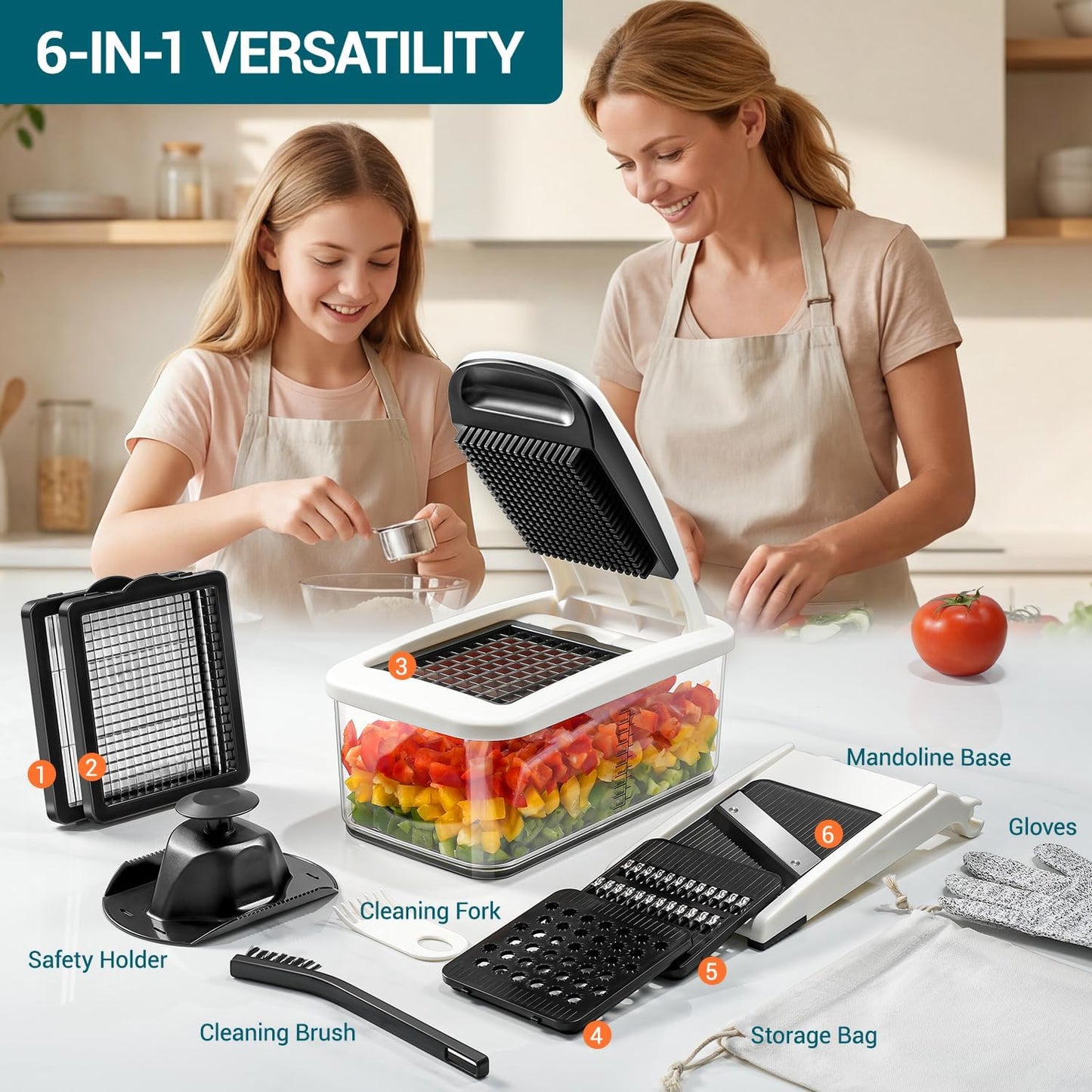 Sopito Vegetable Chopper - Multifunctional Mandoline Slicer with 6 Blades & Container for Easy Food Prep