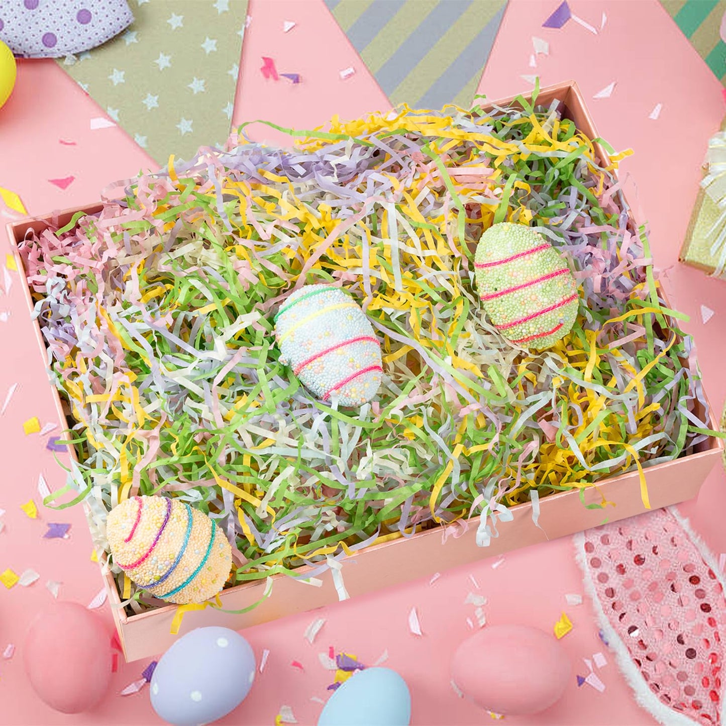 CIPOWM 340g/12oz Easter Grass Shredded Paper Filler 6 Colors Paper Shred Crinkle Raffia Paper Filler for Easter Gift Wrapping Boxes Bags Basket Filling Party Supply(6 Colors)