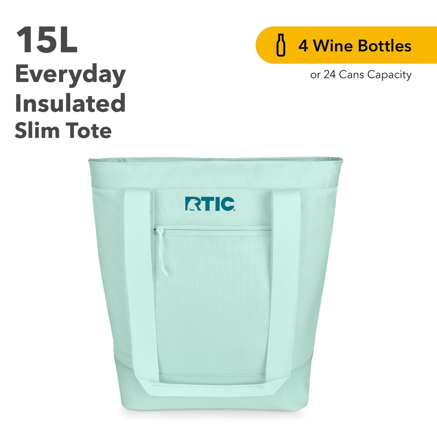 RTIC Everyday Insulated Slim Tote Cooler Bag, Waterproof for Beach, Grocery, Shopping, Camping, Picnic, Lunch, Travel, Collapsible, Fold-Flat Design, Fits 4 Wine Bottles or 24 Cans, 15L, Fresh Mint
