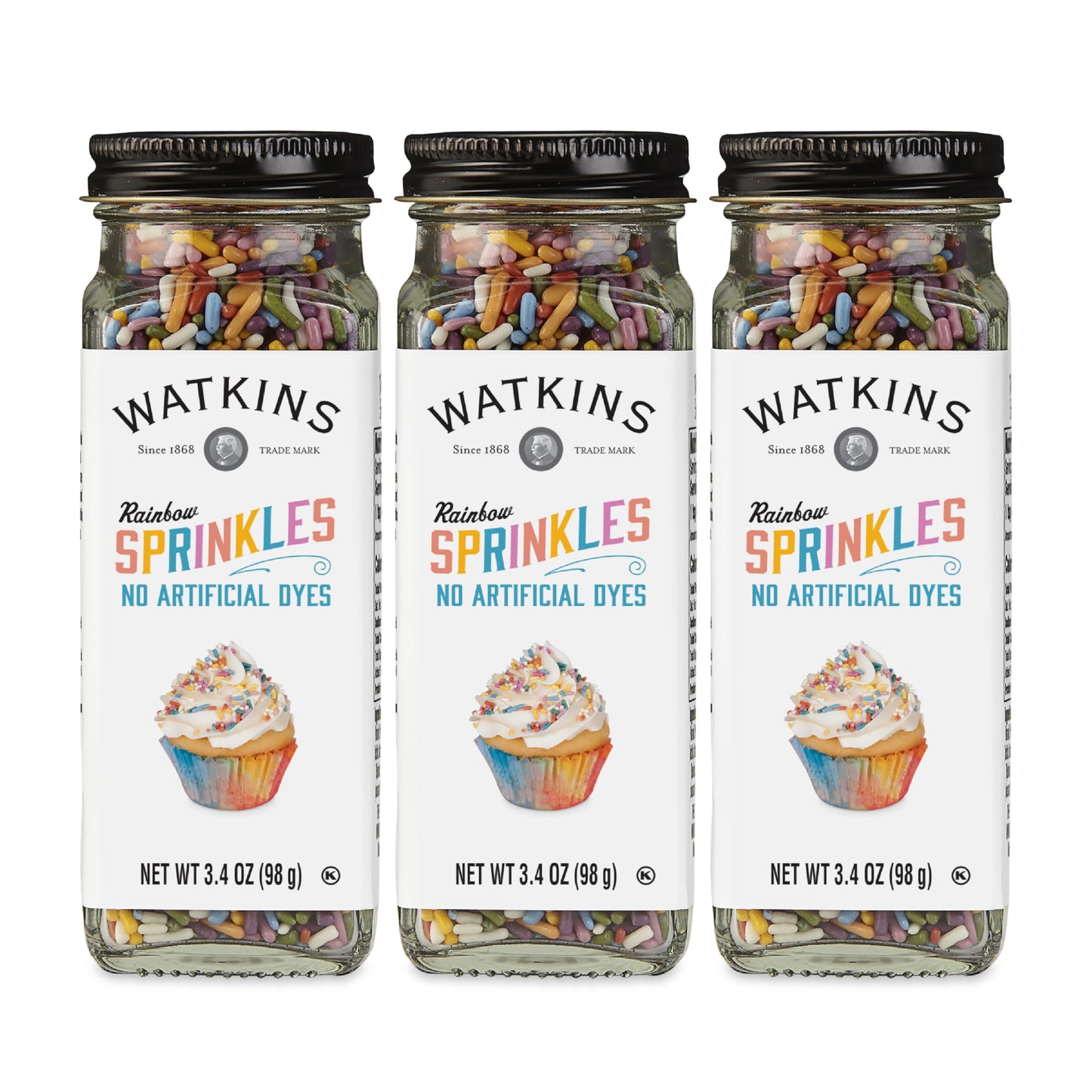 Watkins Rainbow Decorating Sprinkles, 3.4 Ounce Jar, 3-Pack
