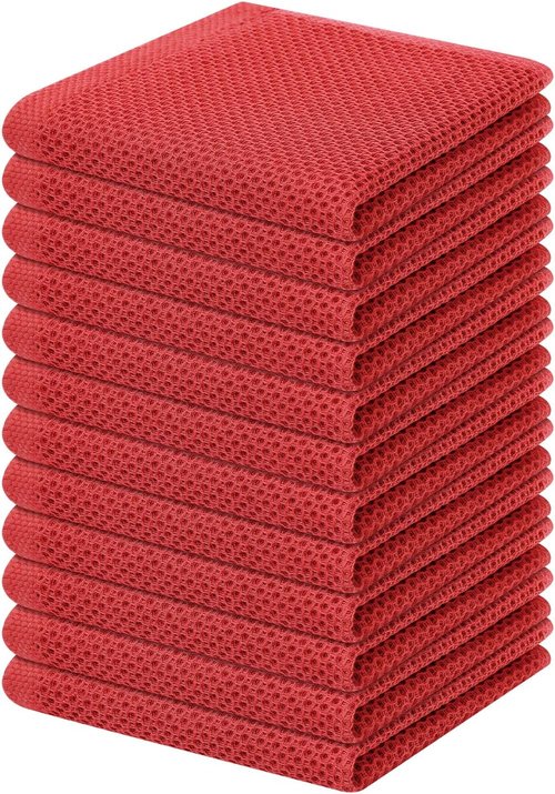 Homaxy Kitchen Dish Cloths - 100% Cotton Waffle Weave, Ultra Soft & Absorbent | 12-Pack, Brick Red, 12 x 12 Inches