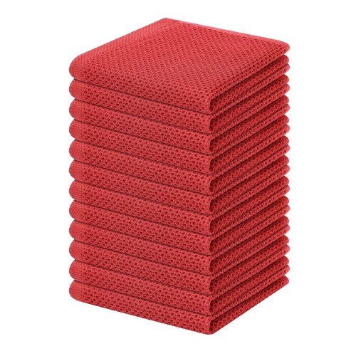 Homaxy 100% Cotton Waffle Weave Kitchen Dish Cloths, Ultra Soft Absorbent Quick Drying Dish Towels, 12 x 12 Inches, 12-Pack, Brick Red