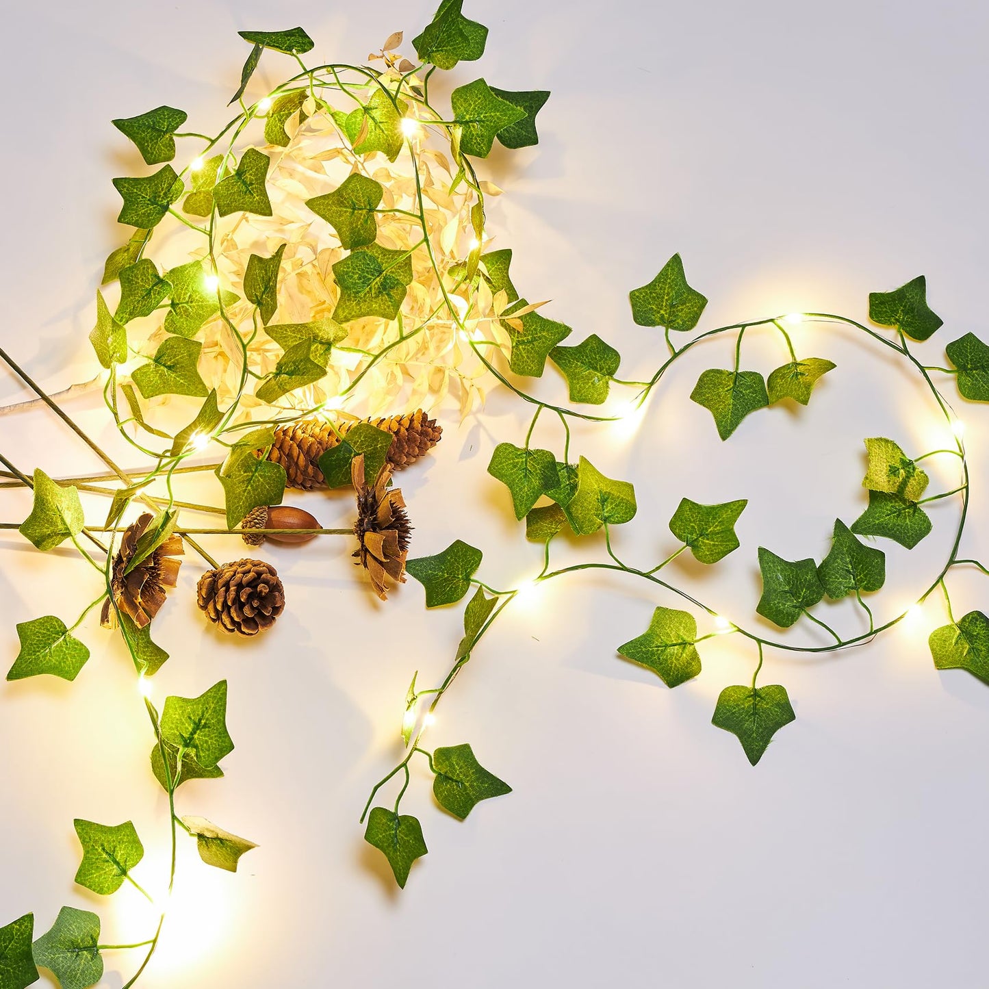 KASZOO 2 Pack 6.56 Ft Vines with Fairy Lights Battery Operated, 40 LEDs Artificial Garland Plant Vine Fairy Light, Hanging Ivy Lights for Bedroom Garden Party Wall Room Decor