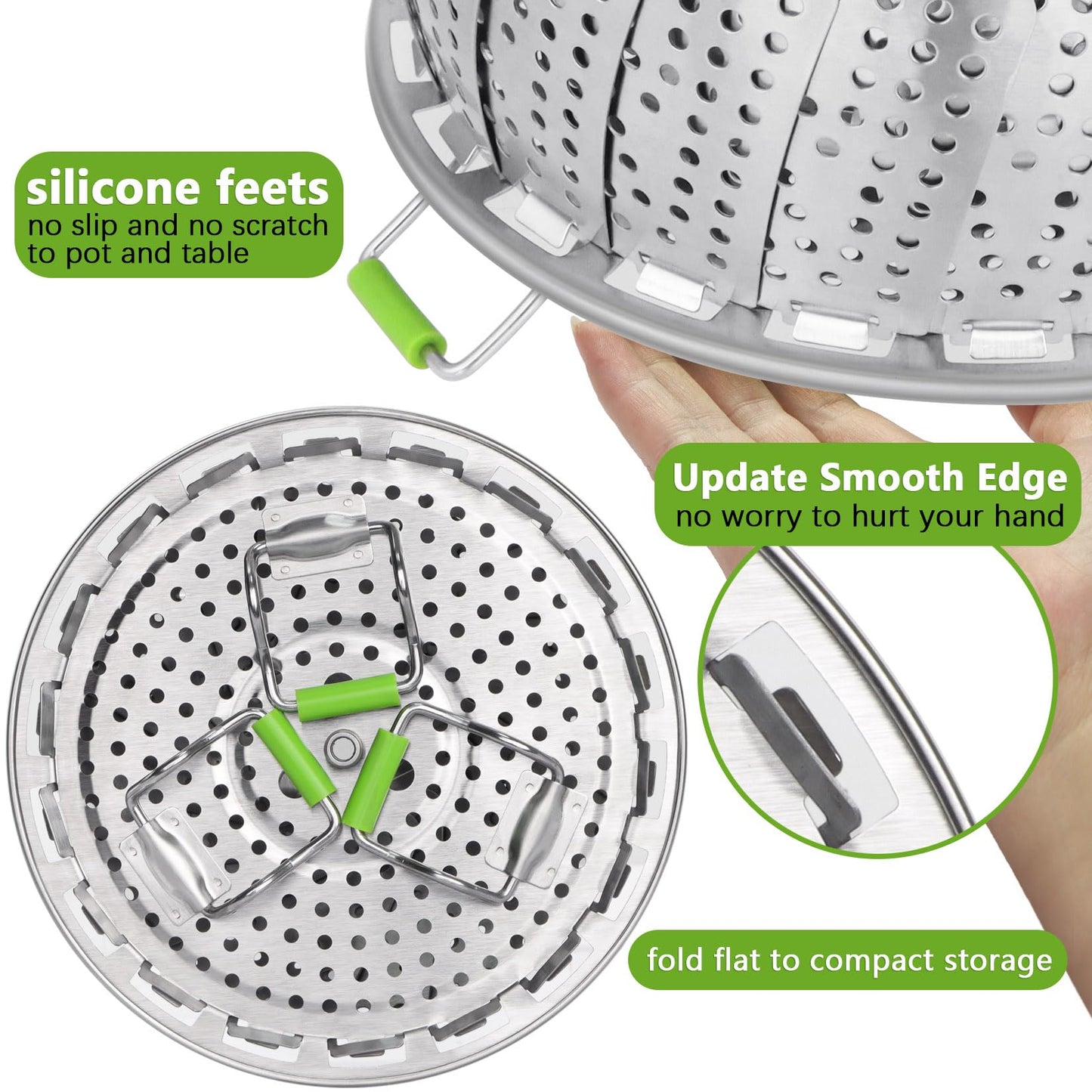 VOGARB Vegetable Steamer Basket for Pot, 2 Layer Separable-Collapsible-Expandable Smooth Edge Stainless Steel for Kitchen and Outdoor Cooking Food