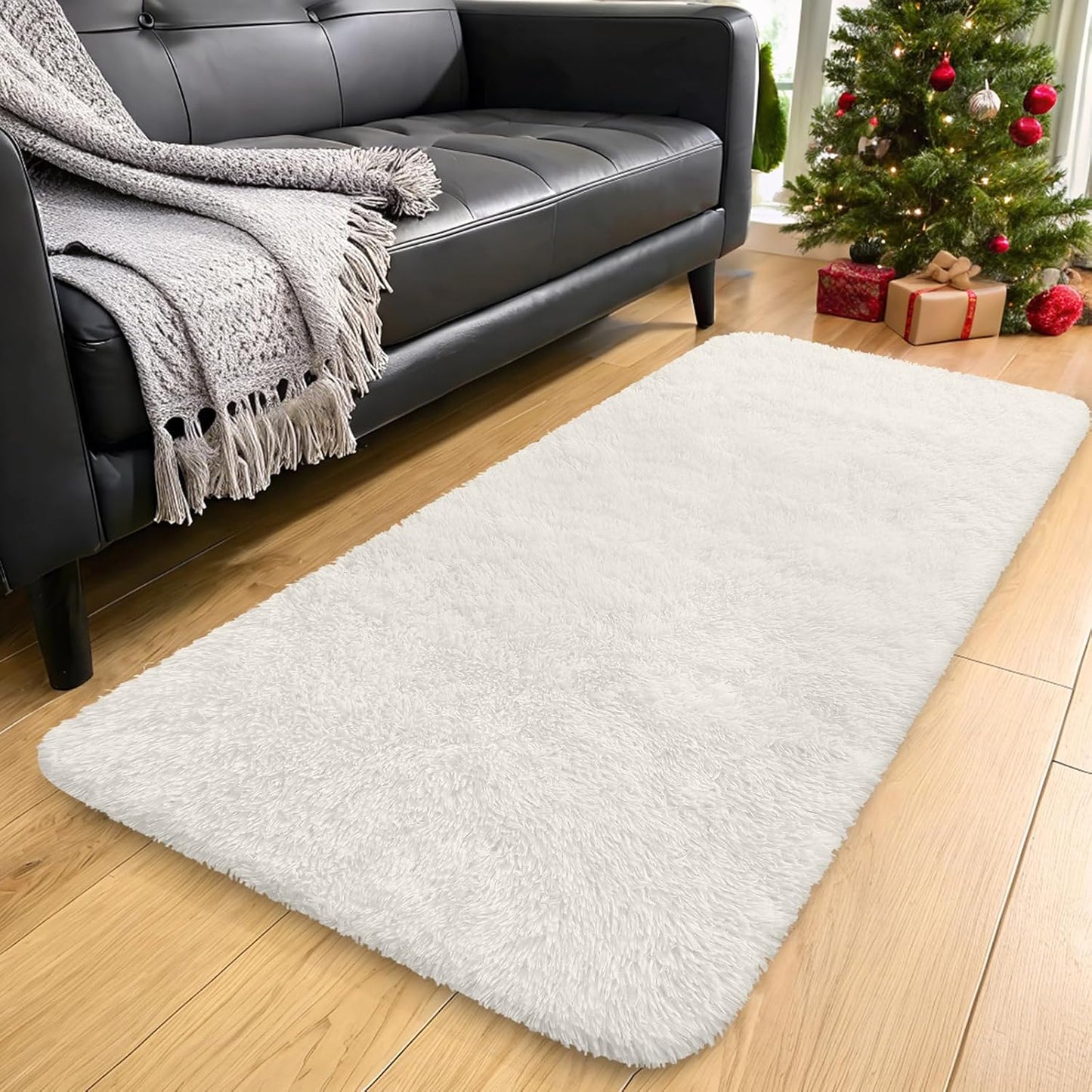 OLANLY Runner Rugs - Soft, Machine Washable Shaggy Carpet for Hallway & Bedroom | Ivory, 2x10 ft