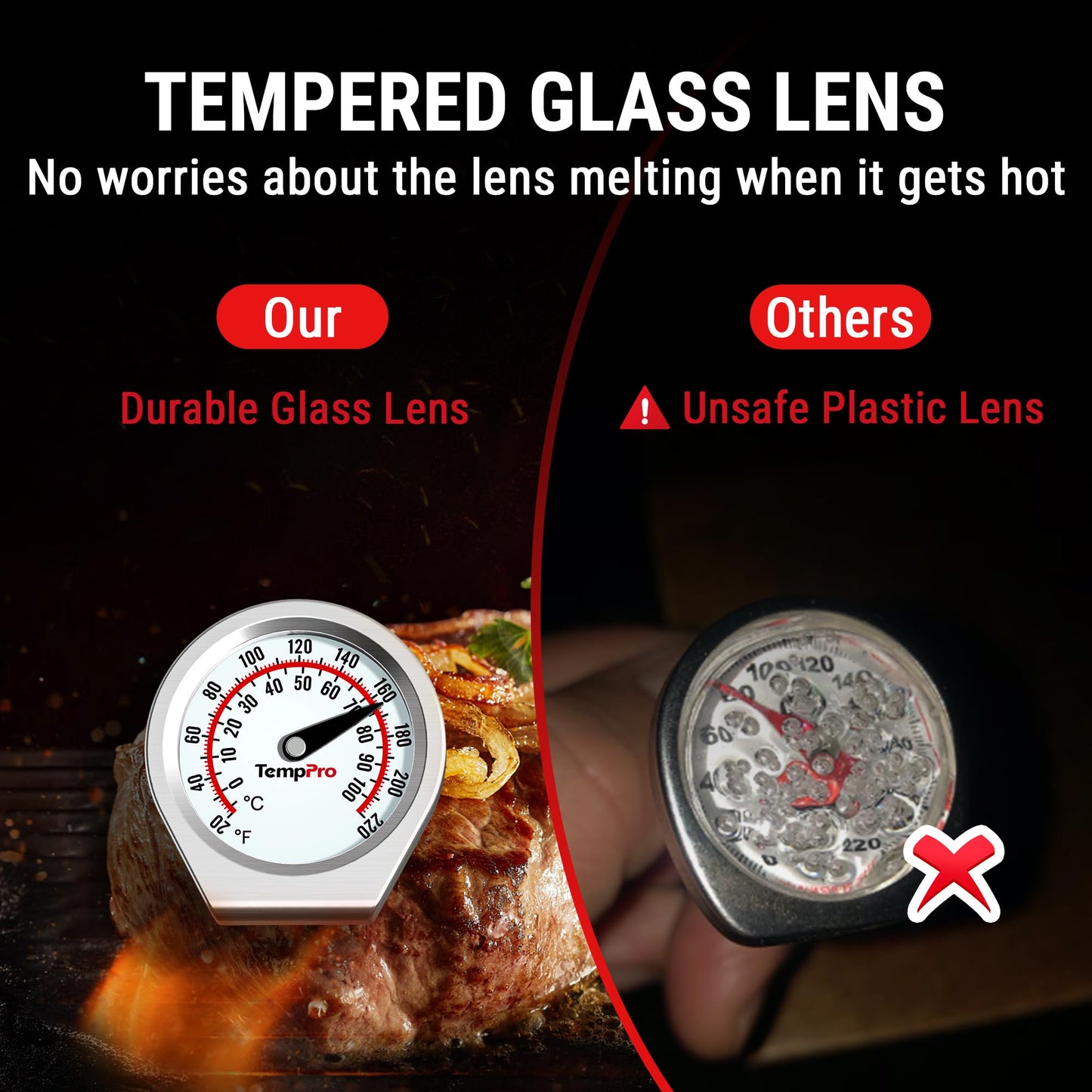 TempPro Dial Instant Read Meat Thermometer for Cooking, Grill Food Thermometer with Glass Lens, Portable Kitchen Thermometer for Liquid, Steak, Turkey Temp Checking (Previously ThermoPro)