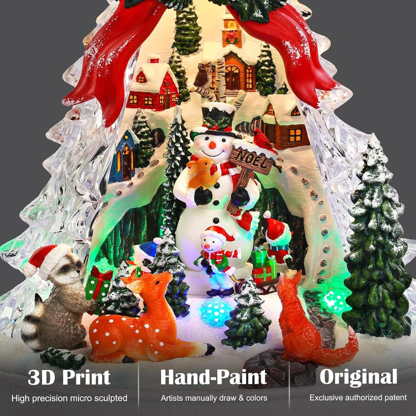 Priddop Christmas Village Scene - Animated Rotating Snowman with LED Lights & Music | Collectible Decor