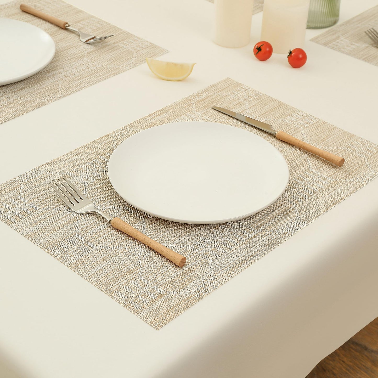 Leetaltree Wheat Placemats Set of 12 - Heat Resistant Non-Slip Place mats for Dining Table, Washable Durable PVC Vinyl Woven Table Mats（Wheat, 12）