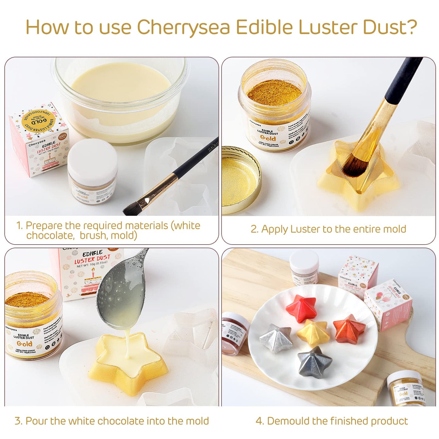 Red Edible Luster Dust 10 Grams, Food Grade Cake Luster Dust Tasteless Dessert Dusting Powders for Baking Cherrysea Food Coloring Powder for Cupcakes, Cake Pops,Fondant,Chocolate, Candy
