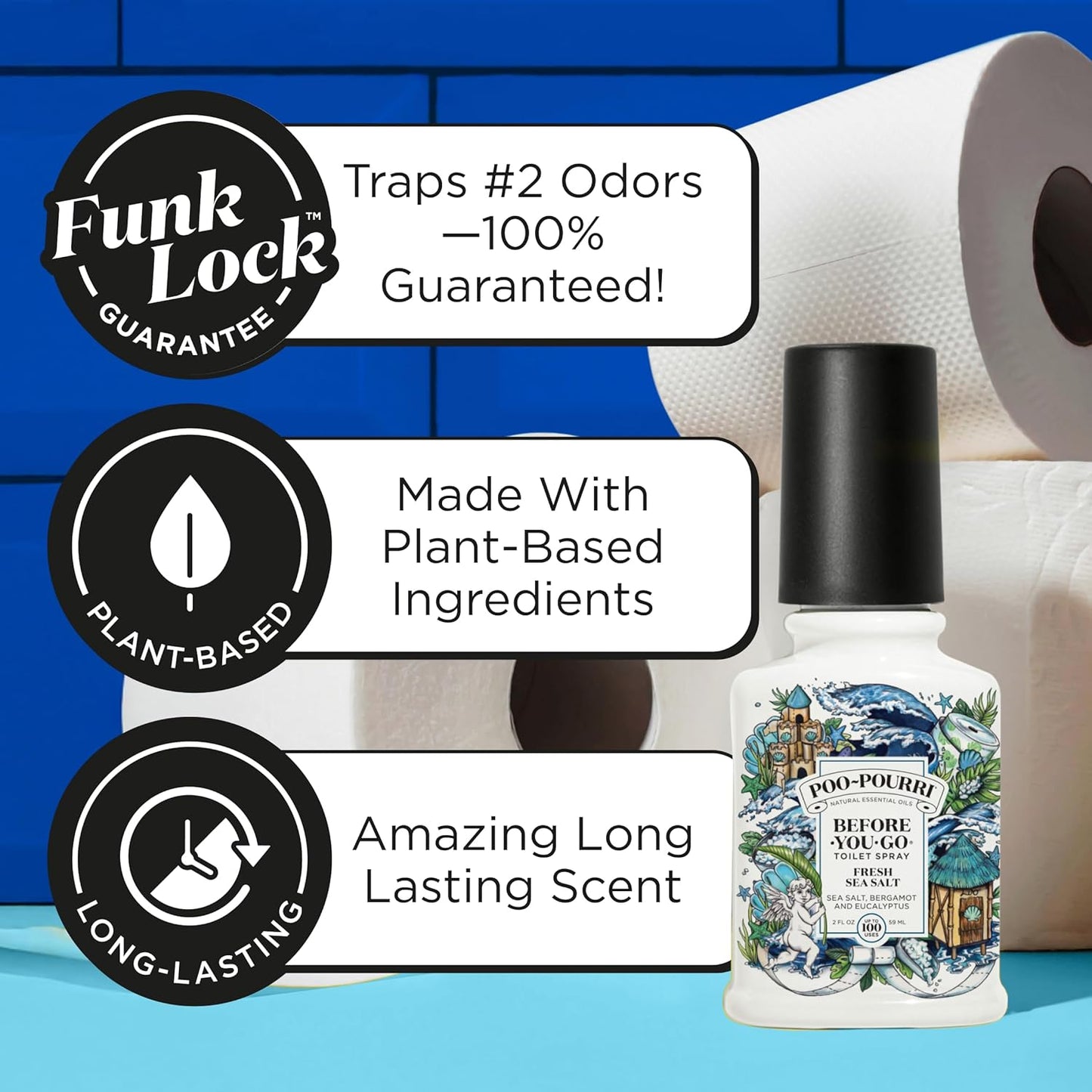 Poo-Pourri Toilet Spray - Fresh Sea Salt Scent | Plant-Based Odor Deodorizer, 4 Fl Oz (Pack of 2)