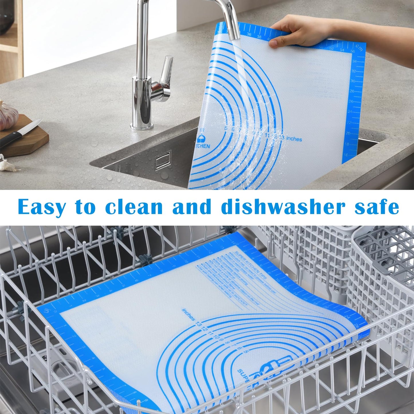 Nonstick Silicone Pastry Baking Mat Large with Measurements 16''By 24'' for Silicone Baking Mat, Counter Mat, Dough Rolling Mat/Pie Crust Mat By Folksy Super Kitchen(16×24, Blue)