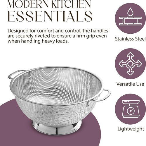 Bellemain Micro-Perforated Stainless Steel Colander - Dishwasher Safe, 3 QT & 5 QT Options
