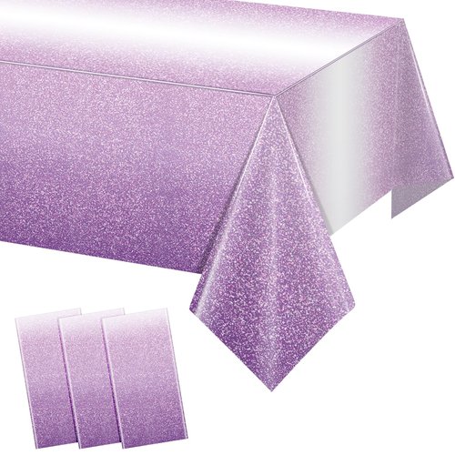 FunnyPars 3 Pack Ombre Purple Plastic Tablecloth for Parties, Gradient Pastel Disposable Rectangle Table Cover, Wedding Birthday Anniversary Decor, 54x108 Inch