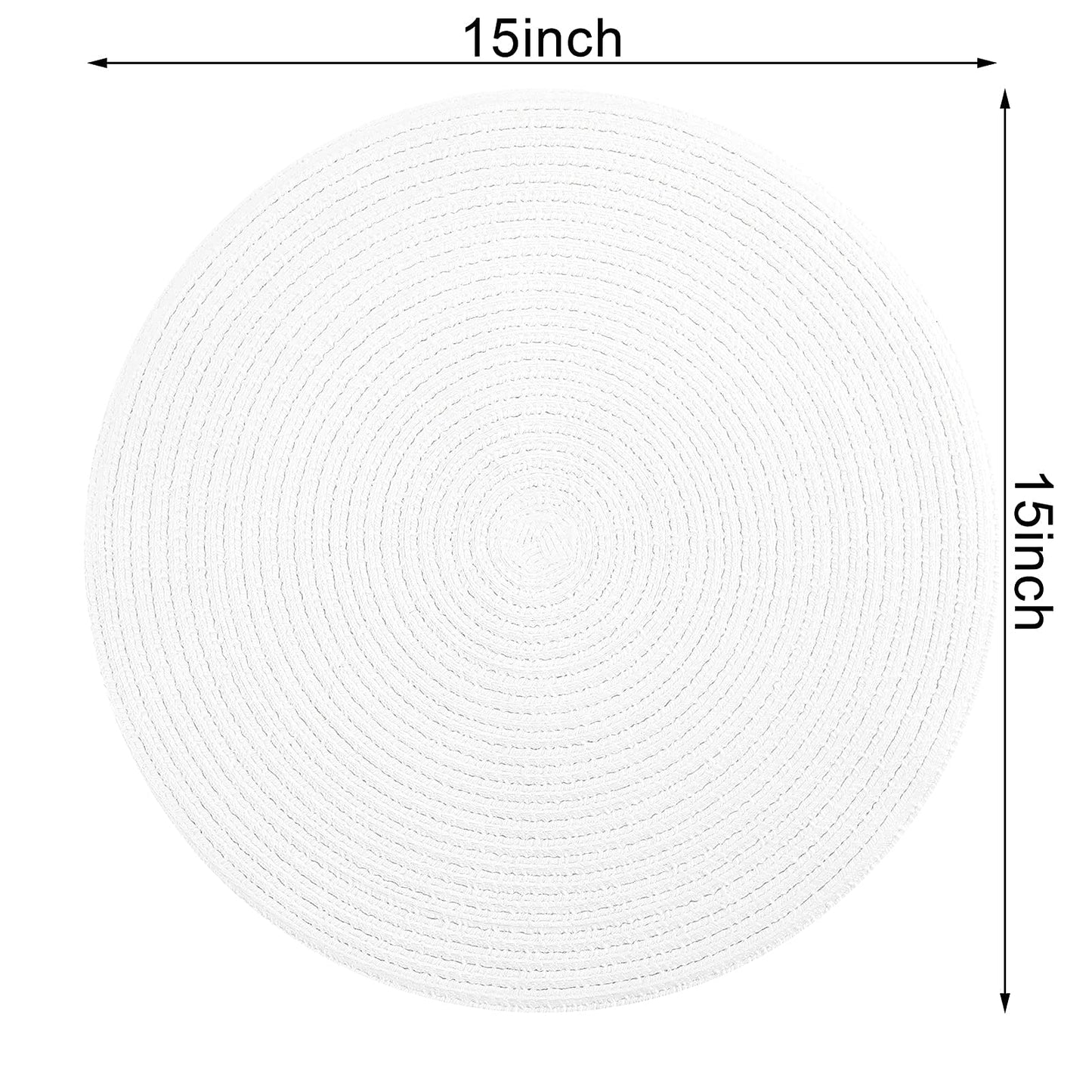 SHACOS Round Braided Placemats Set of 4 Washable Round Table Mats for Dining Table 15 inch (White, 4)