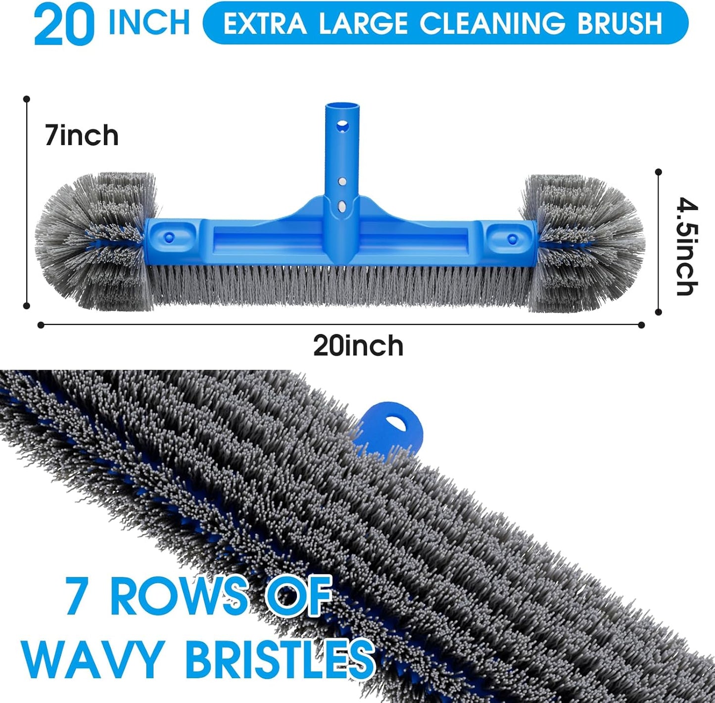 TidyMister Pool Brush - 20'' Detachable Nylon Bristle Scrubber for Above & Inground Pools