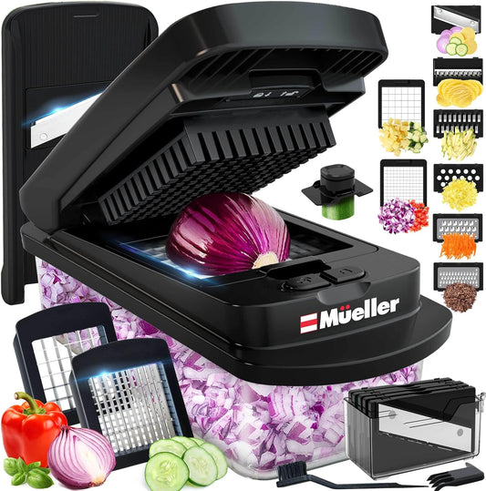 Mueller Pro-Series Vegetable Chopper - 10-in-1 Mandoline Slicer & Onion Mincer | Black Kitchen Essential