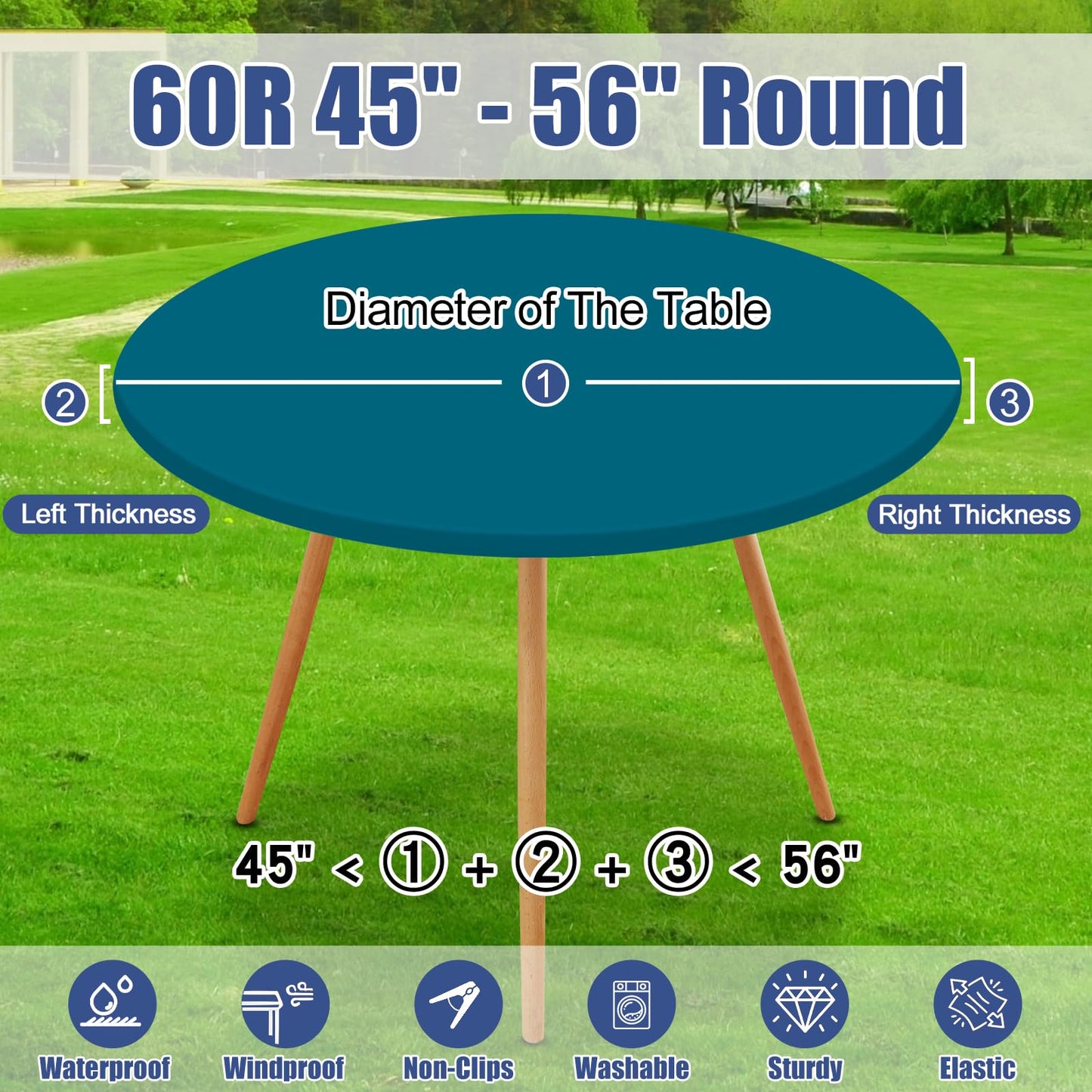 Moosfor Round Spandex Tablecloth, Elastic Fitted Waterproof Tablecloths for 45"-56" Tables, Stretch Washable Picnic Table Cover for Camping, Dining, Indoor and Outdoor,Peacock Blue
